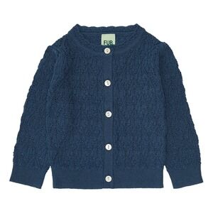 FUB Baby Pointelle Lace Cardigan 100% Wool Indigo Blue Sweater 5022 AW NWT 4m